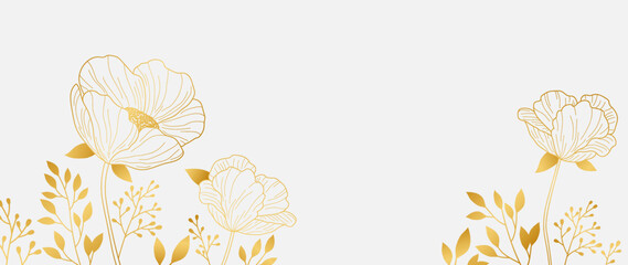 Luxury botanical background with trendy flowers and branches in golden style. For wall decoration or wedding. Vector hand drawn elegant flowers for invitation, save the date card. botanical style