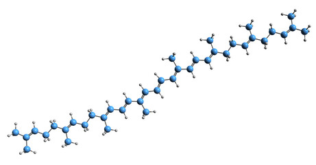  3D image of   zeta-Carotene skeletal formula - molecular chemical structure of  photosynthetic pigment carotin isolated on white background