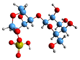  3D image of Carrageenan skeletal formula - molecular chemical structure of  sulfated polysaccharide isolated on white background