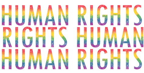 Word text Human Rights. Background. Water colour effect with rainbow colored characters. Banner