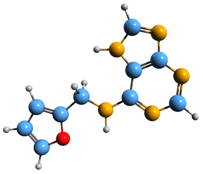  3D image of Kinetin skeletal formula - molecular chemical structure of  plant hormone cytokinin isolated on white background
