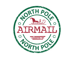 Fototapeta na wymiar North Pole airmail Santa Clause main post office grunge rubber stamp design with white background