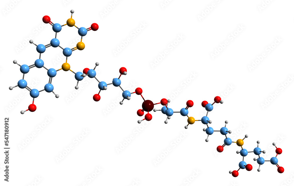 Sticker 3d image of coenzyme f420 skeletal formula - molecular chemical structure of 8-hydroxy-5-deazaflavin