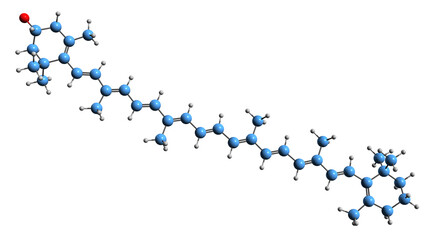 Fototapeta premium 3D image of Cryptoxanthin skeletal formula - molecular chemical structure of natural carotenoid pigment isolated on white background 