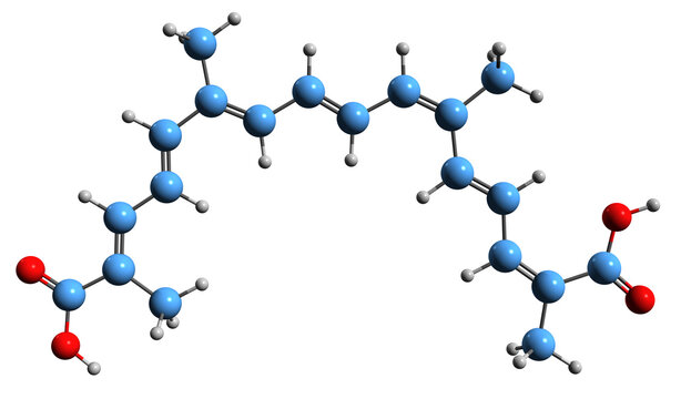 3D image of Crocetin skeletal formula - molecular chemical structure of Transcrocetinate isolated on white background
