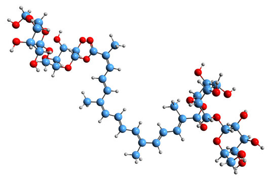  3D image of Crocin skeletal formula - molecular chemical structure of  carotenoid isolated on white background
