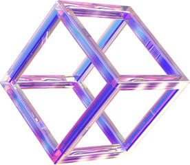 Holographic geometric shape isolated on transparent background. 3D rendering