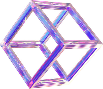 Holographic geometric shape isolated on transparent background. 3D rendering