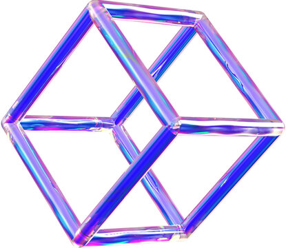 Holographic geometric shape isolated on transparent background. 3D rendering
