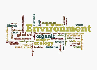 Word Cloud with ENVIRONMENT concept, isolated on a white background