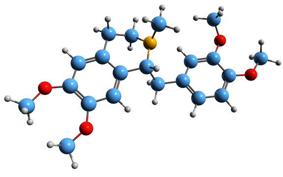 3D image of Laudanosine skeletal formula - molecular chemical structure of N-methyltetrahydropapaverine isolated on white background
