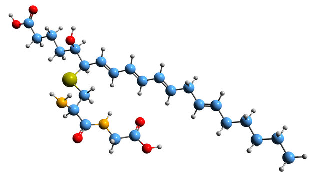  3D image of Leukotriene D4 skeletal formula - molecular chemical structure of  eicosanoid inflammatory mediator isolated on white background
