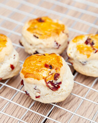 Cranberry scone set with raspberry jam and clotted cream
