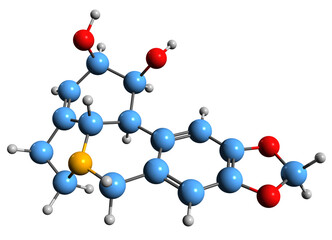  3D image of Lycorine skeletal formula - molecular chemical structure of  toxic alkaloid isolated on white background

