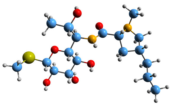  3D image of Lincomycin skeletal formula - molecular chemical structure of  lincosamide antibiotic isolated on white background

