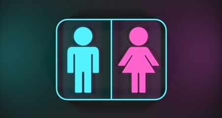 Toilet Sign Lighted 3D Illustration 