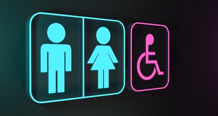 Toilet Sign Lighted 3D Illustration 