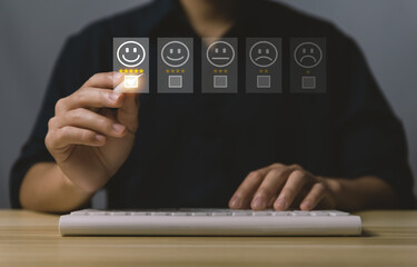positive customer reviews tick the check mark Five-star happy smiley face icon.	
