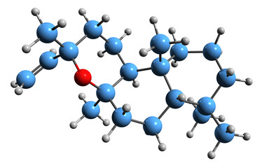  3D image of maloyloxide skeletal formula - molecular chemical structure of phytochemical isolated on white background