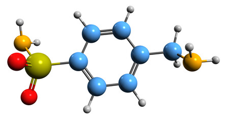  3D image of Mafenide skeletal formula - molecular chemical structure of sulfonamide-type medication isolated on white background
