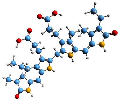  3D image of Mesobilirubin skeletal formula - molecular chemical structure of  pigment of bile acid isolated on white background