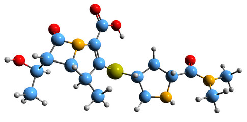  3D image of Meropenem skeletal formula - molecular chemical structure of beta-lactam antibiotic isolated on white background
