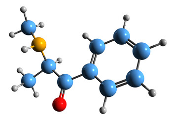 Obraz premium 3D image of Methcathinone skeletal formula - molecular chemical structure of monoamine alkaloid ephedrone isolated on white background 