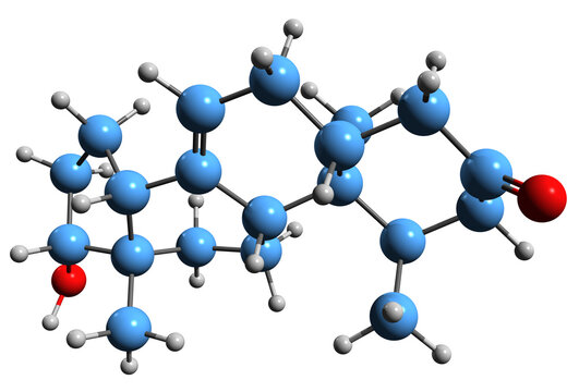  3D image of Mesterolone skeletal formula - molecular chemical structure of androgen and anabolic steroid isolated on white background
