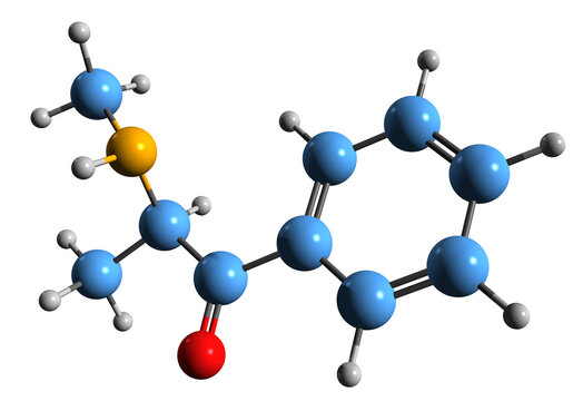  3D image of Methcathinone skeletal formula - molecular chemical structure of monoamine alkaloid ephedrone isolated on white background
