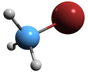  3D image of Bromomethane skeletal formula - molecular chemical structure of organobromine compound  methyl bromide isolated on white background
