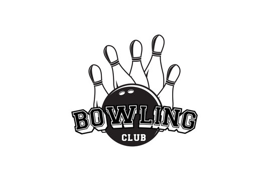 Vintage Bowling Ball with Pin for Sport Club or Competition Tournament Logo Design
