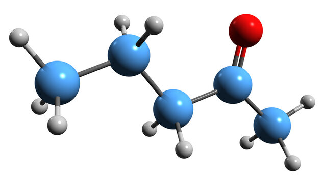  3D image of 2-Pentanone skeletal formula - molecular chemical structure of methyl propyl ketone isolated on white background