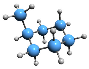  3D image of Methylcyclohexane skeletal formula - molecular chemical structure of Hexahydrotoluene isolated on white background