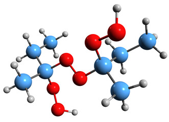  3D image of Methyl ethyl ketone peroxide skeletal formula - molecular chemical structure of  organic peroxide MEKP isolated on white background