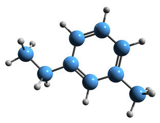 Obraz premium 3D image of Ethyltoluene skeletal formula - molecular chemical structure of derivative of toluene isolated on white background