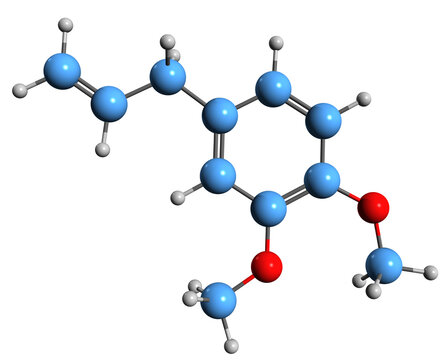  3D image of Methyl eugenol skeletal formula - molecular chemical structure of  phenylpropene allylveratrol isolated on white background
