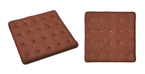 Set of square chocolate cookie cracker on a white background, 3d render