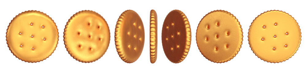 Rotation round golden cookie cracker on white background, 3d render