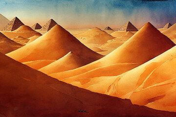Pyramids in hot desert of Egypt. Travel and destination. Holiday adventure