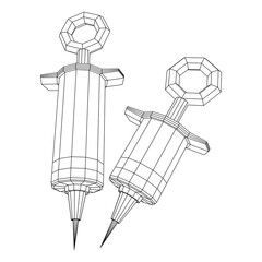 Medical syringe for injection. Wireframe vector illustration.