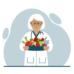 Nutritionist doctor with a bowl of fruits and vegetables. Dietitian