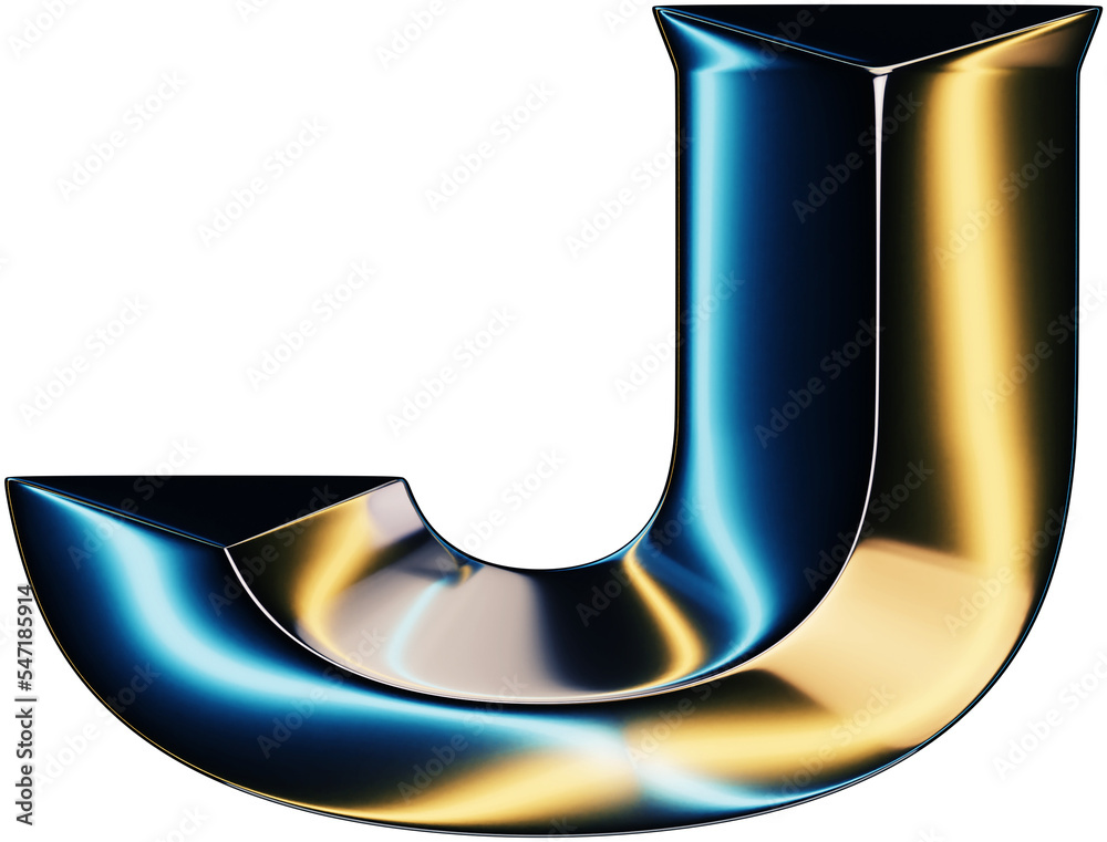 Fototapete 3d rendering of glossy chrome letter j with shining lights effect
