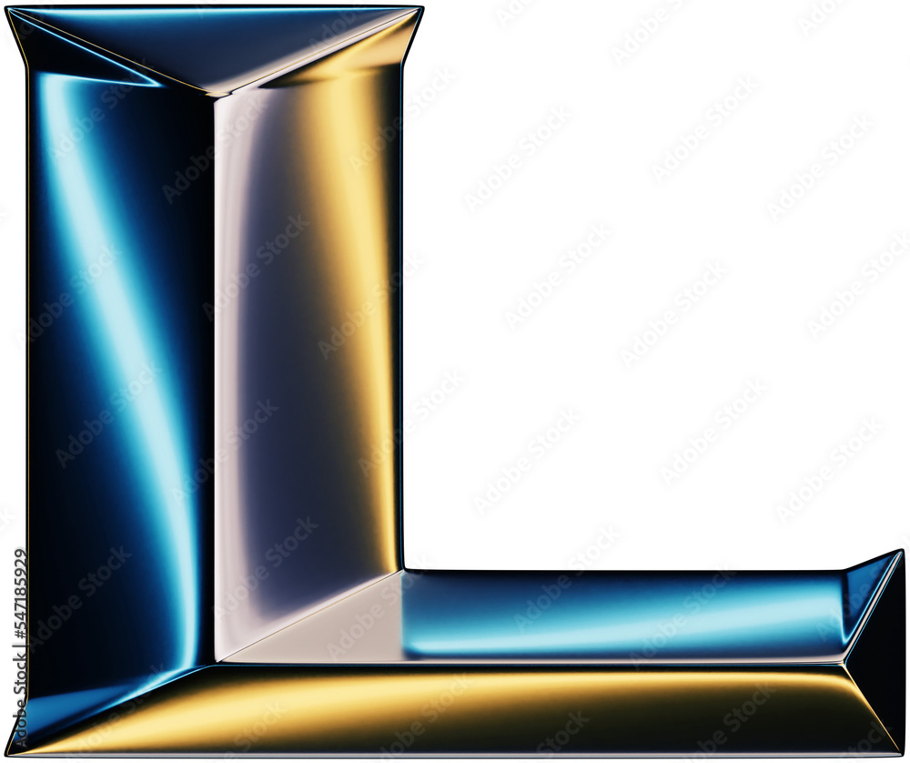 Fototapete 3d rendering of glossy chrome letter l with shining lights effect