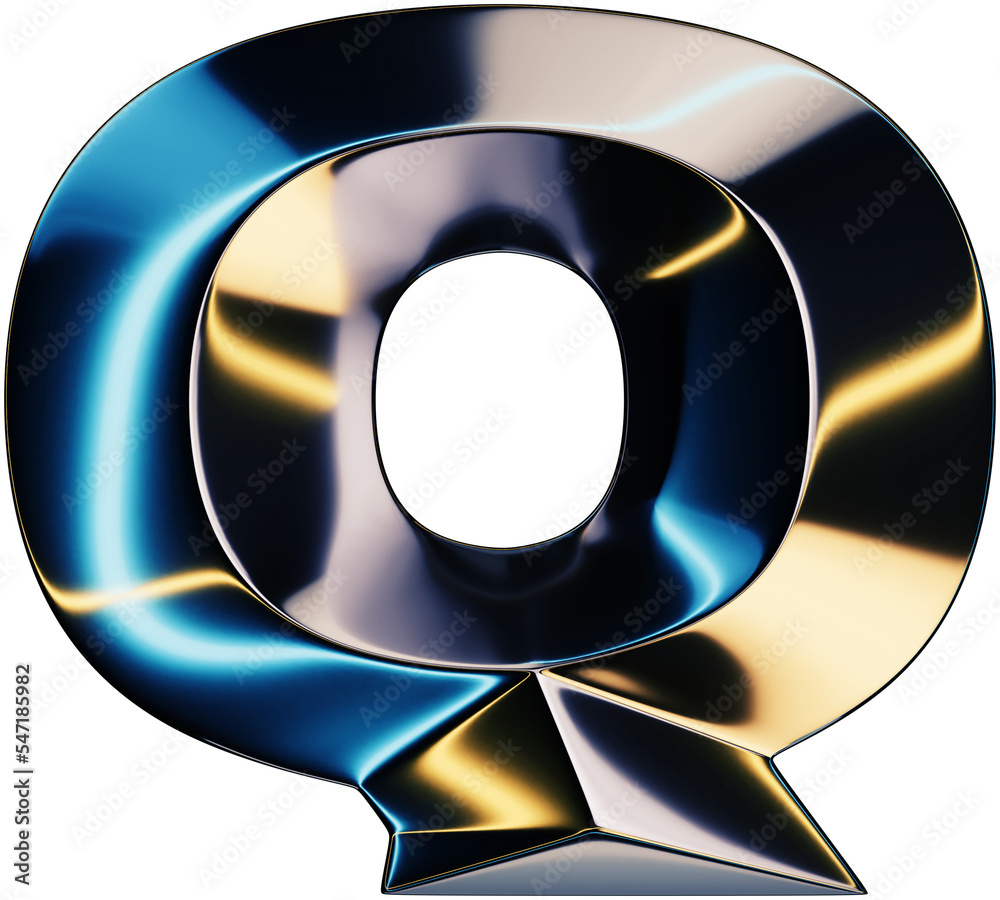 Fototapete 3d rendering of glossy chrome letter q with shining lights effect