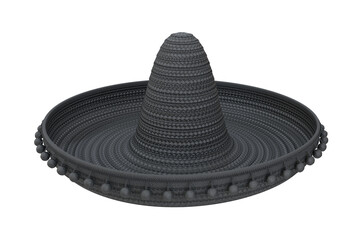 Hat black sombrero isolated on a white background, 3d render