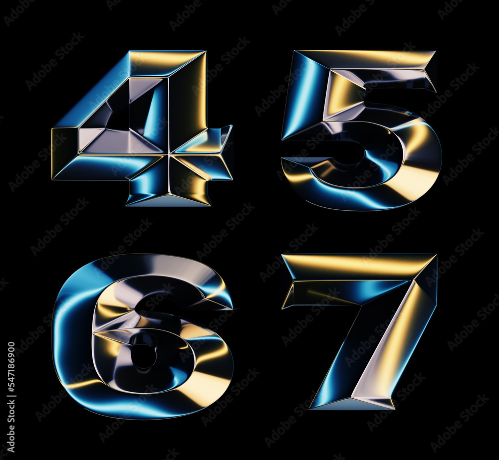 Fototapete 3d rendering of glossy chrome letters with shining lights effect