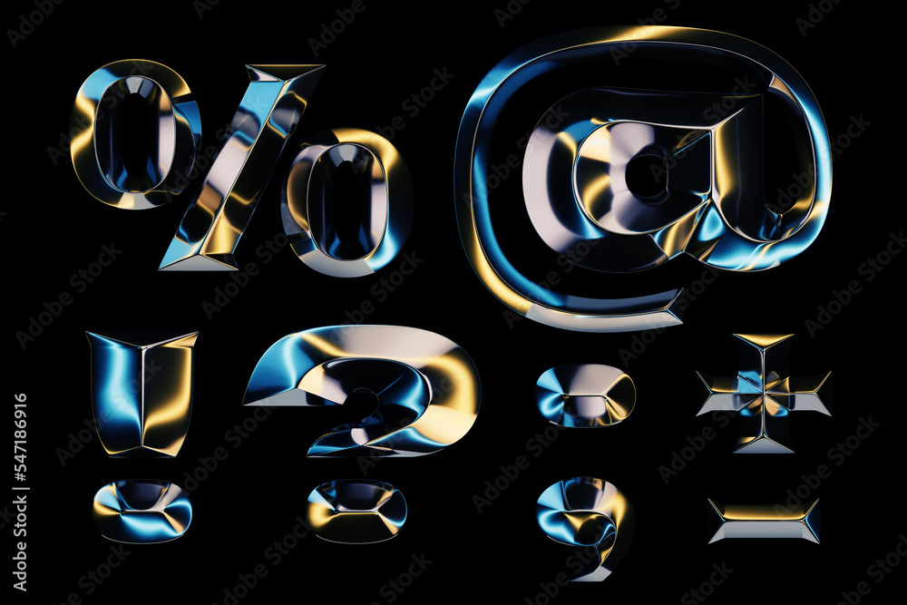 Fototapete 3d rendering of glossy chrome letters with shining lights effect