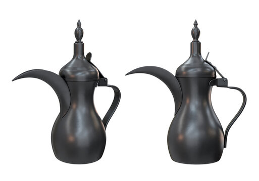 Set of black traditional Arabic coffee pot Dallah on a white background, 3d render