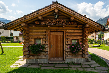View of a mountain house in Fiera di Primiero, Trentino Alto Adige - Italy
