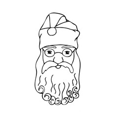 Santa Claus face. New Year and Christmas decoration. Hand-drawn doodle illustration of Ded Moroz.